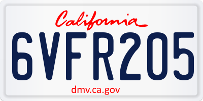 CA license plate 6VFR205