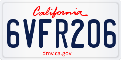 CA license plate 6VFR206