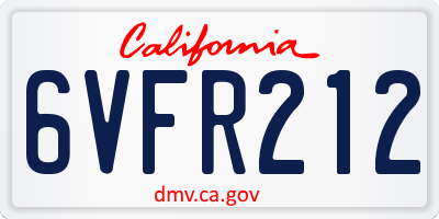 CA license plate 6VFR212