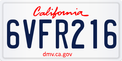 CA license plate 6VFR216