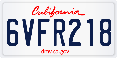CA license plate 6VFR218