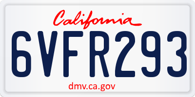 CA license plate 6VFR293