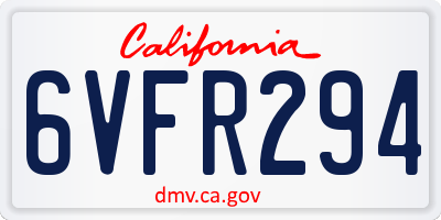 CA license plate 6VFR294