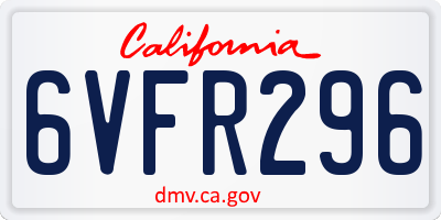 CA license plate 6VFR296