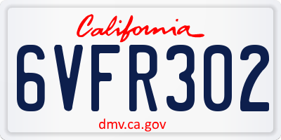 CA license plate 6VFR302