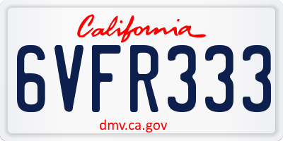 CA license plate 6VFR333