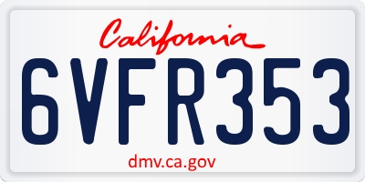 CA license plate 6VFR353