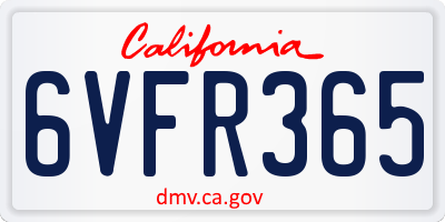 CA license plate 6VFR365