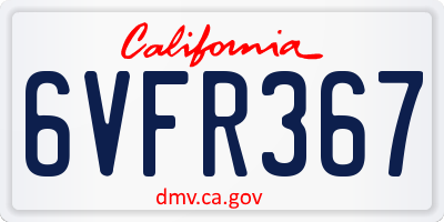 CA license plate 6VFR367