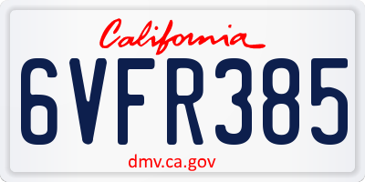 CA license plate 6VFR385