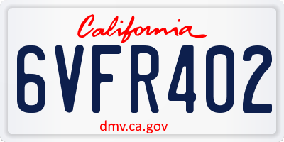 CA license plate 6VFR402
