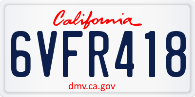CA license plate 6VFR418