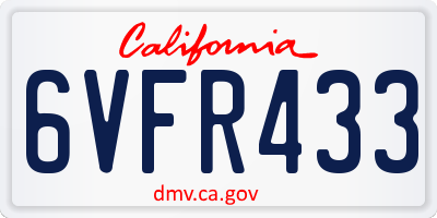 CA license plate 6VFR433