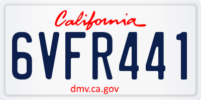 CA license plate 6VFR441