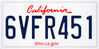 CA license plate 6VFR451