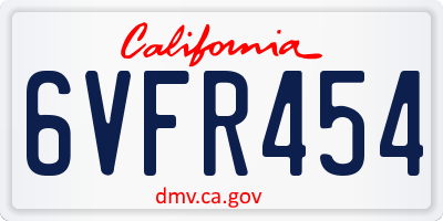 CA license plate 6VFR454
