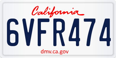 CA license plate 6VFR474