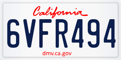 CA license plate 6VFR494