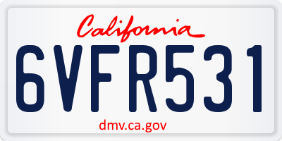 CA license plate 6VFR531
