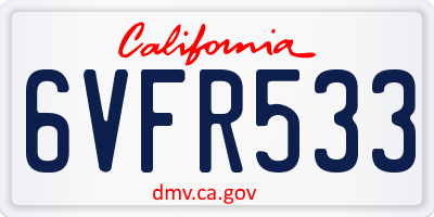 CA license plate 6VFR533