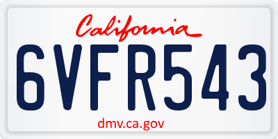 CA license plate 6VFR543