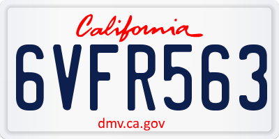 CA license plate 6VFR563