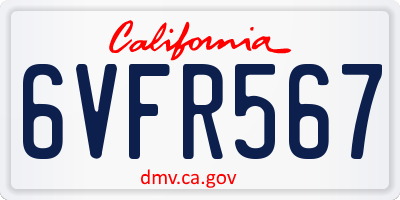 CA license plate 6VFR567