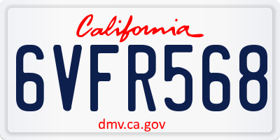 CA license plate 6VFR568