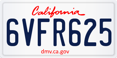 CA license plate 6VFR625