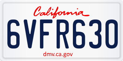 CA license plate 6VFR630