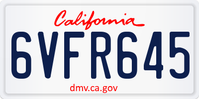 CA license plate 6VFR645