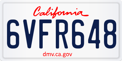 CA license plate 6VFR648