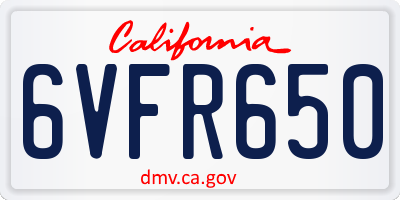 CA license plate 6VFR650