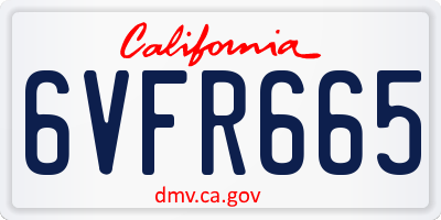 CA license plate 6VFR665