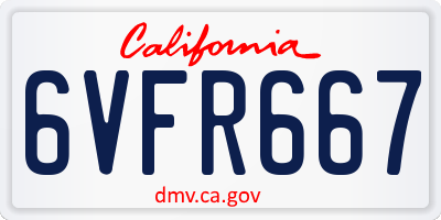 CA license plate 6VFR667