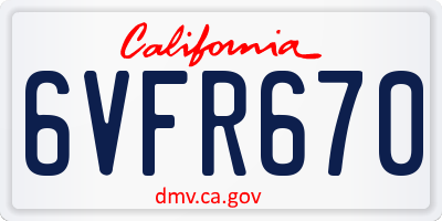 CA license plate 6VFR670