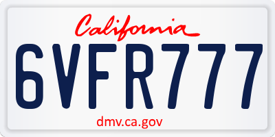 CA license plate 6VFR777