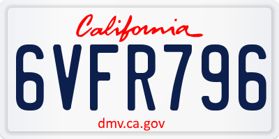 CA license plate 6VFR796