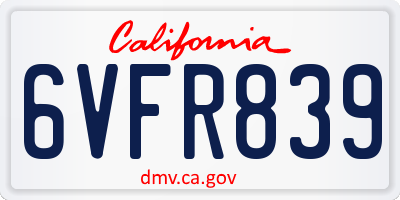 CA license plate 6VFR839