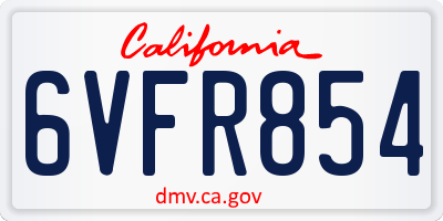 CA license plate 6VFR854