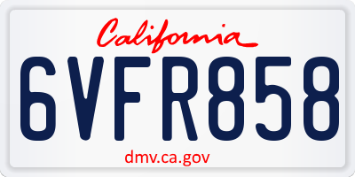 CA license plate 6VFR858