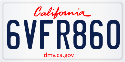 CA license plate 6VFR860