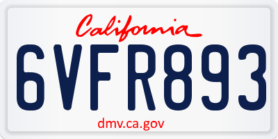 CA license plate 6VFR893