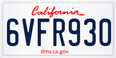 CA license plate 6VFR930