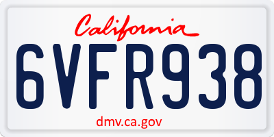 CA license plate 6VFR938