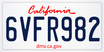 CA license plate 6VFR982