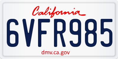 CA license plate 6VFR985
