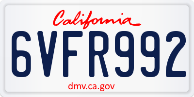 CA license plate 6VFR992