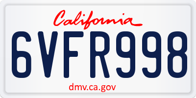 CA license plate 6VFR998
