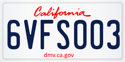 CA license plate 6VFS003